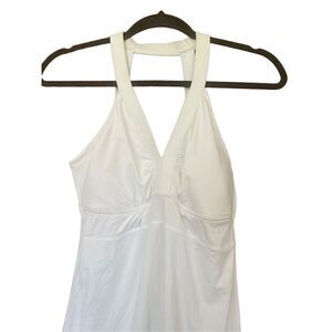 Athleta Womens White Cutout Sunfish Padded V-Neck Tank Swim Dress Small